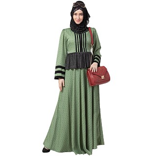 Polka dotted designer abaya- Green